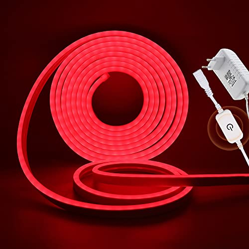 XUNATA 12V Dimmbar Neon LED Streifen, 2835 LED Strip Wasserdicht Diffusion Silikon Neon Flex LED Lichtband Lichtschlauch für Innen Aussenbereich Heim Weihnachtsfeier Deko (Rot, 2M)