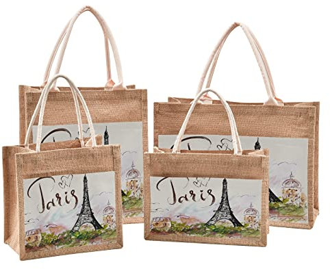 Mnsruu Eiffelturm Paris Vogel-Jute-Tragetaschen Jutebeutel Stoffbeutel für Damen, Einkaufstaschen mit Griffen für Outdoor-Reisen, 22 x 30 x 15 cm