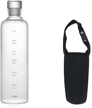 XKUN Bouteille d'eau Bouteille De Verre De Grande Capacité 500 / 750Ml avec Couvercle De Marqueur De Temps pour Boissons d'eau Jus De Lait Transparent Jus De Lait Simple-500Ml Cup Set