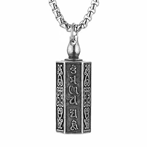 HZMAN Tibetischer Buddhismus Meditation Edelstahl Anhänger Gedenken Kremation Asche Pille Zylinder Container Halskette Anhänger Schmuck Geschenk