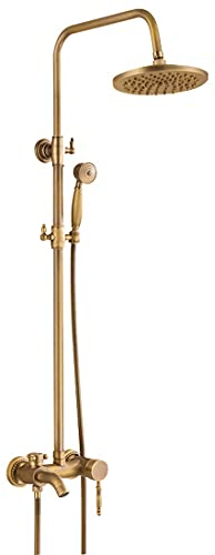 SXLSZ Nostalgie Retro Duschset Komplett Dusche Armatur Regenschauer Handbrause Stange Antik Messing, Type C