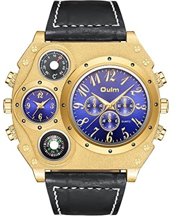 Avaner Herren Armbanduhr Analog Japanisches Quarzwerk mit Lederarmband 2 Zeitzonen Uhr großes Zifferblatt Analoguhr für Männer