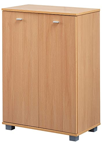 Design Schuhschrank Nimes modern Holz Buche 12 Paar Schuhe 4 Fächer 2 Türen | Schuhregal 60 x 90 x 35 cm platzsparend | Schuhkommode Flurschrank mit Ablage
