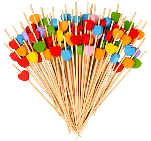 Vesaneae 100 Piezas Palillos de Cóctel, 12 CM Palillos para Cócteles, Palillo de Frutas, Multicolor Brochetas de Bambú, Palillos de Bambú para Aperitivos, Nibbles Pincho, Decoración De Pastel