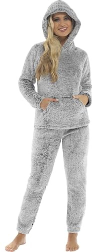 KATE MORGAN Womens Pyjamas Warm Fleece Pyjamas for Women Sets Pjs with Pockets S-XL | Soft Twosie Pyjama Set for Ladies Gifts for Her XL Charcoal Snuggle