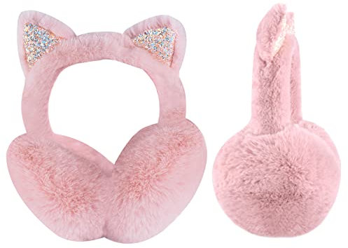 SUGSHYN Cache Oreille Enfant, Mignon Chat Cache-Oreilles Fille Chauffe Oreilles en Peluche Douce Réglables d'Extérieur Cadeau D'hiver