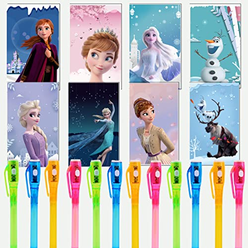 24-teilige Elsa Mädchen Party Gefälligkeiten Set von 12 unsichtbare Tinte Stift und 12 Mini Notizblöcke, Goodie Bag Stuffers für Elsa Party, Geschenke, Klassenzimmer Preise