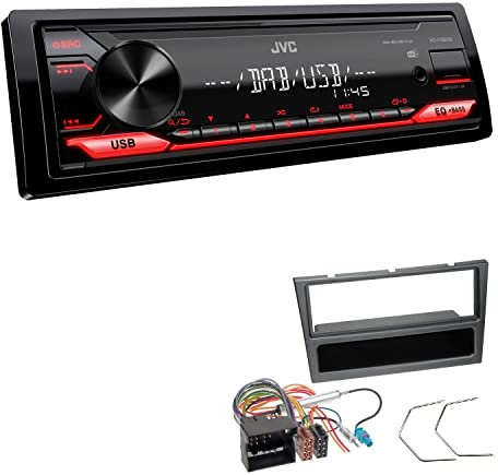 JVC KD-X182DB 1-DIN Autoradio DAB+ USB Digital Receiver inkl. Antenne mit Einbauset passend für Opel Corsa C 2004-2006 Charcoal-metallic