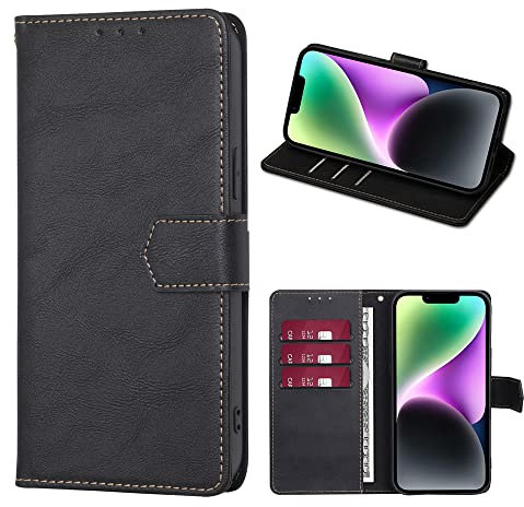 RankOne Flip Wallet Case for Samsung Galaxy A51 4G (6.5 Inches), PU Leather Phone Cover Sleeve Holster - Black