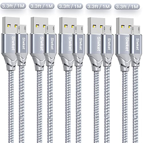 Siwket Micro USB Cable 5Pack 1M, Braided USB A to Micro Charge Cable Android Charger Cable Data Sync Cord for Samsung Galaxy J7,S7,S6,Kindle Fire,Fire HD Tablets,PS4 Controller,Sony,HTC,LG,Moto,Huawei