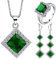 KnSam Schmuckset Hochzeit 4Pcs, Anhänger Klassisches Quadrat Damen Halsketten Set, Ring Ehering Versilbert Ohrringe Frauen mit Zirkonia Grün - Silber, Gr.57 (18.1)