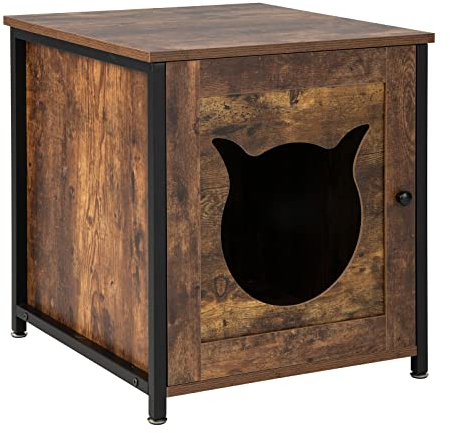 GYMAX Hidden Cat Litter Box Enclosure, Wooden Kitty House Toilet Washroom with Door, Cats Furniture Decorative End Table for Living Room, Bedroom & Bathroom