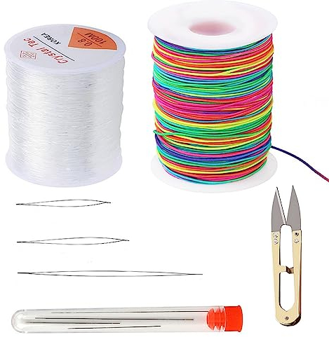 Filo elastico per gioielli, 2 rotoli di cordoncino, 100 m, per bracciali, filo elastico di perle per fai da te, gioielli, collane, artigianato, arcobaleno, 1 mm, 100 m, trasparente (0,8 mm, 100 m)