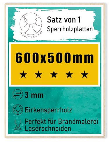 woodmanucom Sperrholzplatte 3mm Platten Aus Birkensperrholz Birkensperrholz Dünne Holz Zuschnitte Bastelholz Platte Sperrholz Holzplatte Laser Basteln Modellbau Holz Deko 1 Stk 600 x 500 mm