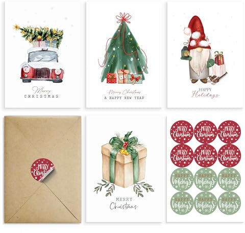 Weihnachtskarten mit Umschlägen, 20 Stück, Wald-Aquarell-Designs auf robustem Karton, 12,7 x 17,8 cm, innen unbeschriftet, mit passenden Aufklebern