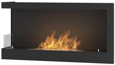 Bioethanol-Kamin zum Einbau, links, schwarz, aus Stahl mit Glas, 90 x 45 cm