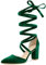 Allegra K Women's Velvet Lace Up Chunky Heels Pointed Toe Pumps Dark Green 6 UK/Label Size 8 US