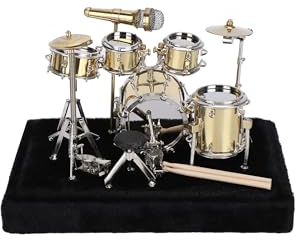 Gugxiom Mini-Schlagzeug-Set mit Display-Box und Sockel, Metall-Mini-Schlagzeug-Set, Miniatur-Musikinstrument-Schlagzeug-Set, Mini-Trommeln für Geschenke, Familien, Freunde
