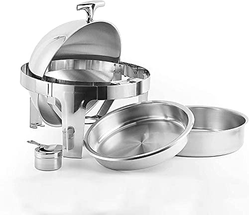 6.8L Full Size Chafer and Buffet Warmers Set with Food Pan Stainless Steel Round Chafing Dish with Roll Top Water Pan and Fuel Holders for Wedding Parties