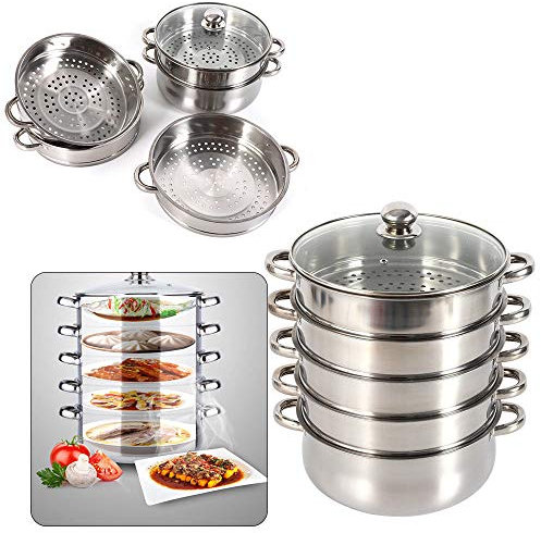 ANSNOW 5-Lagiger Dampfgarer Aus Edelstahl, Glasdeckel, Dampfgarer, 28 cm
