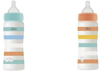 Chicco Set de 2 biberons Fast Flow 330 ml, avec tétine Physio en silicone souple et finition Soft Sense, anti-colique, réduit les régurgitations et l'irritabilité, biberon en plastique, 4 mois+ bébé