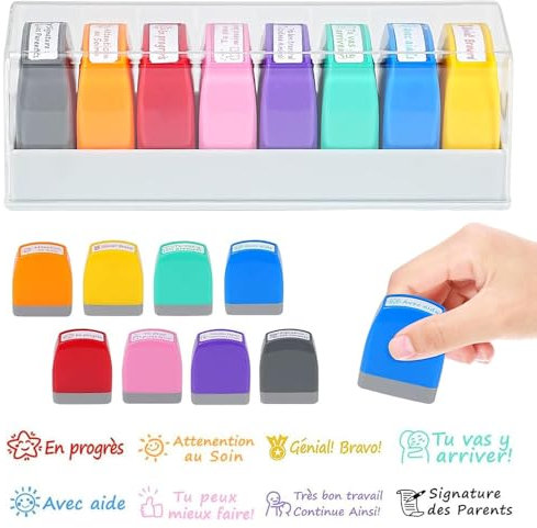 Hojalis 8Pcs Tampons Enseignants Français, Tampon Encreur Enseignant Français, Tampons Enseignants, Cadeau Professeur de Français, Tampon Maitresse Décole pour Cadeau Professeur et Encourager élèves