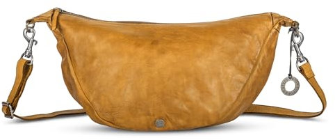 Cas8 Halbmondtasche LENI - Moon Bag groß mit verstellbarem Schultergurt, Umhängetasche aus Echtleder mit Reißverschluss, Schultertasche im Used-Look, curry