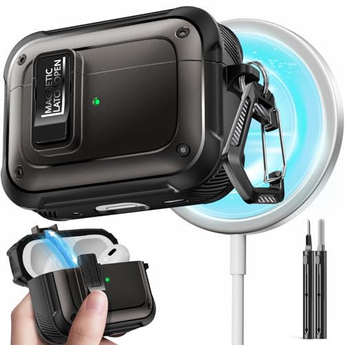 Pohgelan Custodia per AirPods Pro di 2a/1a generazione, compatibile con MagSafe, protezione completa contro le cadute, design con chiusura magnetica per custodia di ricarica per iPod Pro (cavo