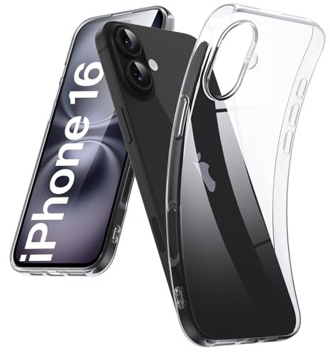 DOSMUNG Klar Hülle für iPhone 16 (6.1), Flexible Minimalistische Silikonhülle Weiche Case Stoßfeste Kratzfestigkeit Handyhülle für iPhone 16, Durchsichtig