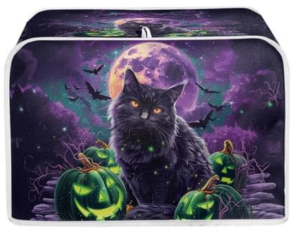 Xoenoiee Black Cat Pumpkin Bats Print Toasters Cover 4 Slice Toasters Cover Bread Maker Cover Kitchen Small Appliance Cover Toaster Oven Cover Halloween Decor