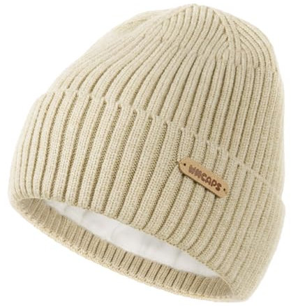 Wmcaps Kinder Wintermütze, Mütze mit Warmem Fleecefutter, Bequeme Strickmütze Wollmütze für Kinder im Alter von 2-5 Jahren, Warmes Geschenke für Kleine Jungen und Mädchen, Beige