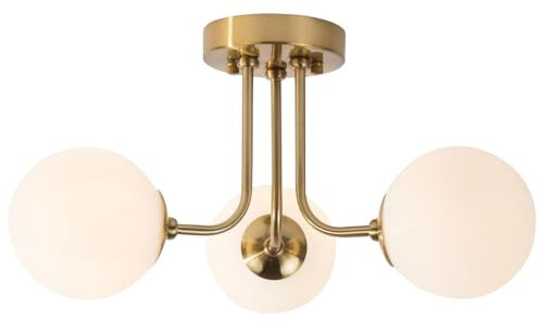 YIKEGE LICHT Modern Golden Lampe Deckenleuchte Deckenlampe Retro Luster Pendelleuchte Hängeleuchte Vintage Kronleuchter Wohnzimmer Schlafzimmer Küche Esszimmer mit 3 Mattglas Kugel Globe Lampenschirm