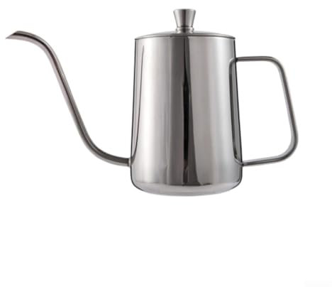 600ml Gooseneck Pour Over Coffee Kettle Stainless Steel Coffee Pots Long Narrow Spout Hand Drip Kettle for Travel Camping(Silver 350ML)