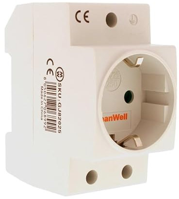 MeanWell Modulare Schuko-Steckdose, DIN-Schienensteckdose für Verteilerrahmen, belegt 2 DIN-Module, 25 A AC 250 V, IP20 IEC60884