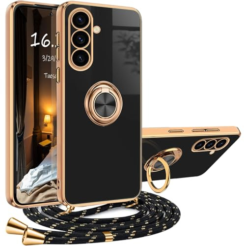 XCYYOO Coque de protection pour Samsung Galaxy S24 FE - Chaîne avec cordon en silicone - Coque galvanisée