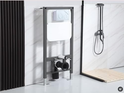WUDLEP Wall Hung Toilet Frame Concealed Cistern Frame Rectangular Chrome Dual Flush Plate Toilet Cistern, 3-in-1 Set