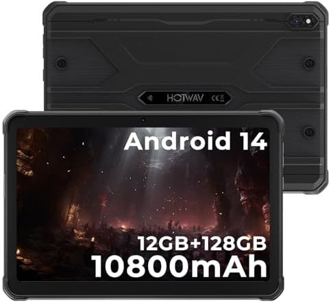HOTWAV R8 Tablet 10.1 Pulgadas (2025), 12GB+128GB (TF 1TB), 10800mAh, Tablet Rugerizada, 13MP+8MP Octa-Core, Android 14 Tablet WiFi 6 + 4G LTE, Face ID/OTG/GPS/ IP68/IP69K