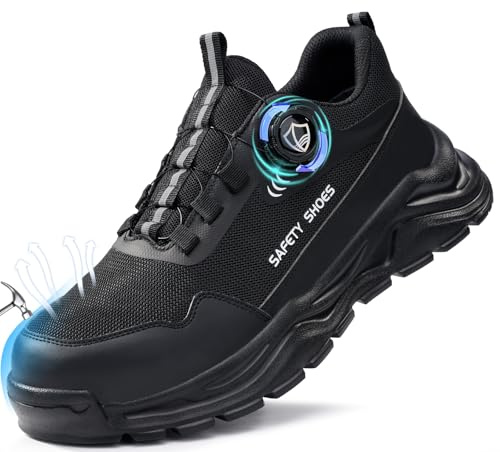 LAoutun Safety Trainers Men Women Lightweight Work Shoes Steel Toe Swivel Buckle Laces Work Trainers Puncture Proof Safety Shoes Anti Slip Breathable Industrial Footwear