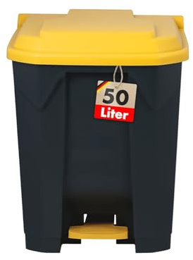 KARAT Poubelle avec couvercle hermétique et 2 poignets de transport en plastique pour usage intérieur extérieur, résistant aux intempéries, Idéal pour Jardin Restaurant (Jaune (Olaf), 50l)