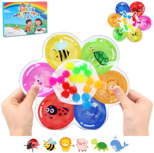BelleStyle Fidget Toys, Sensorik Spielzeug, Squeezable Farben Sortieren Spielzeug für Kinder, Blume GelgefüLlte Sensorisches Antistressspielzeug Motorikspielzeug Fidget Spiel für ADHS Autismus