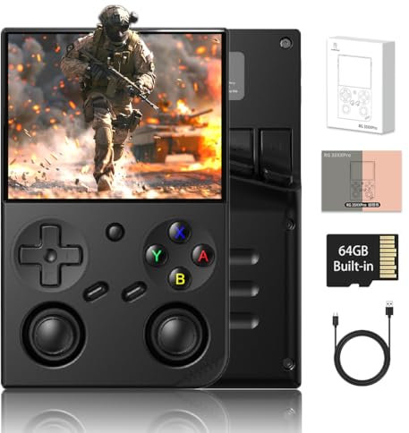 RG35XX Pro Retro Console di gioco portatile, schermo IPS da 3,5 pollici Linux OS integrato 64G+256G TF Card, console per videogiochi retrò, batteria da 3200 mAh (nero)
