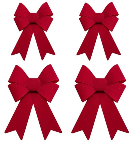 CharmBurst 4 Stück Rote Weihnachtsschleifen, Samt Schleifen Groß 21x31cm Und Klein 14x21cm, Weihnachtsdeko, Schleifen Für Weihnachtskranz Deko Weihnachtsbaumschmuck
