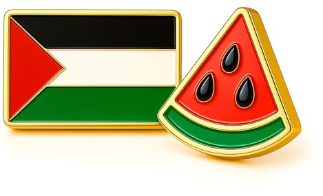 Lot deux Pins Palestine et Pasteque | Broche Pin Free Palestine | Pin's Drapeau Palestinien Pastèque | Accessoire pour Crocs et Sac à Dos | Émail Durable | Bijoux Plaqué Or
