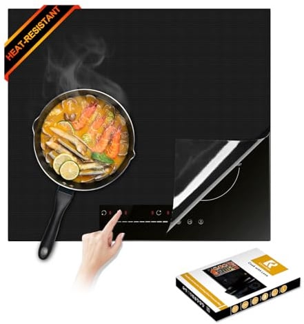 Neu Upgegradet Induktionskochfeld Schutzmatte | Herdabdeckplatte | Herdabdeckung Ceranfeld | 300°C (572°F) hitzebeständig (Schwarz, 78x52cm)