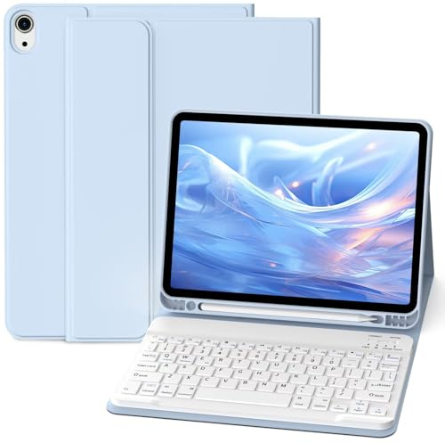 Lsmmpoba for iPad (A16) 11th/10th Generation Case with Keyboard 11/10.9 inch (2025/2022), Detachable Wireless Bluetooth iPad Keyboard Case Thin & Light with Built-in Pencil Holder, Blue
