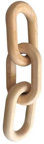 Holzkette mit 3 Ringgliedern, Rustikal, Beige, für Wand und Regal | Tischornament, Vernetzte Struktur, Natürliche Textur, Schlichte Ästhetik, Vielseitig Einsetzbar