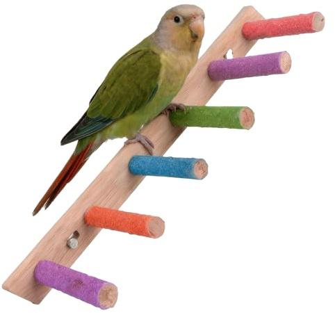 AXYOUCUN Cockatiel Toys Wooden Ladder for Parrots Toy Multifunctional Sharpening Tools Claws and Accessories for Bird Cages(large size)