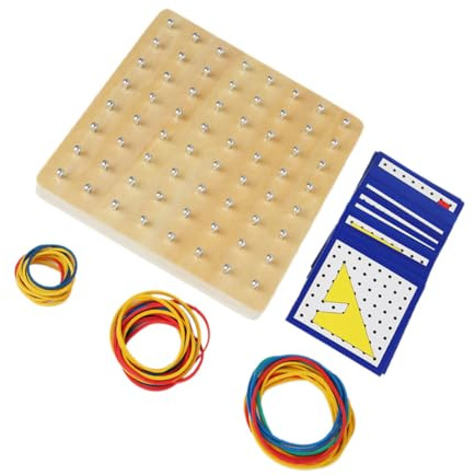 BESPORTBLE Geoboard in Legno Per Apprendimento Matematico Ragazzo Ragazza Set Tavola Matematica e Elastici Creativo Gioco Educativo Montessori Scuola e Casa
