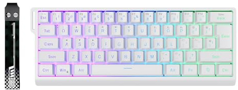 Plyisty Clavier de Jeu 60% sans Fil, 61 Touches Rétroéclairées RVB, Sensation Mécanique, Bluetooth/2,4 G/Filaire, Mini Claviers Compacts Rechargeables pour PC Gamer Office (White)