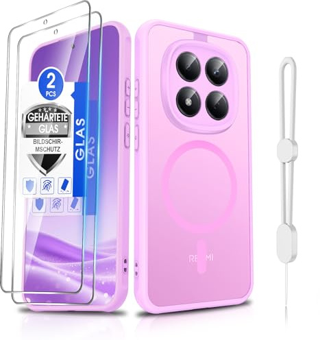 Dizn Magnetisch Hülle für Xiaomi Redmi Note-15-Pro-5G: [Nicht für Note 15 4G/5G], für MagSafe, 2 Panzerglas, Camera Schutz, Matt Transluzent Case, mit Handy Band, Handyhülle Note15 Pro 5G 6.83,Rosa